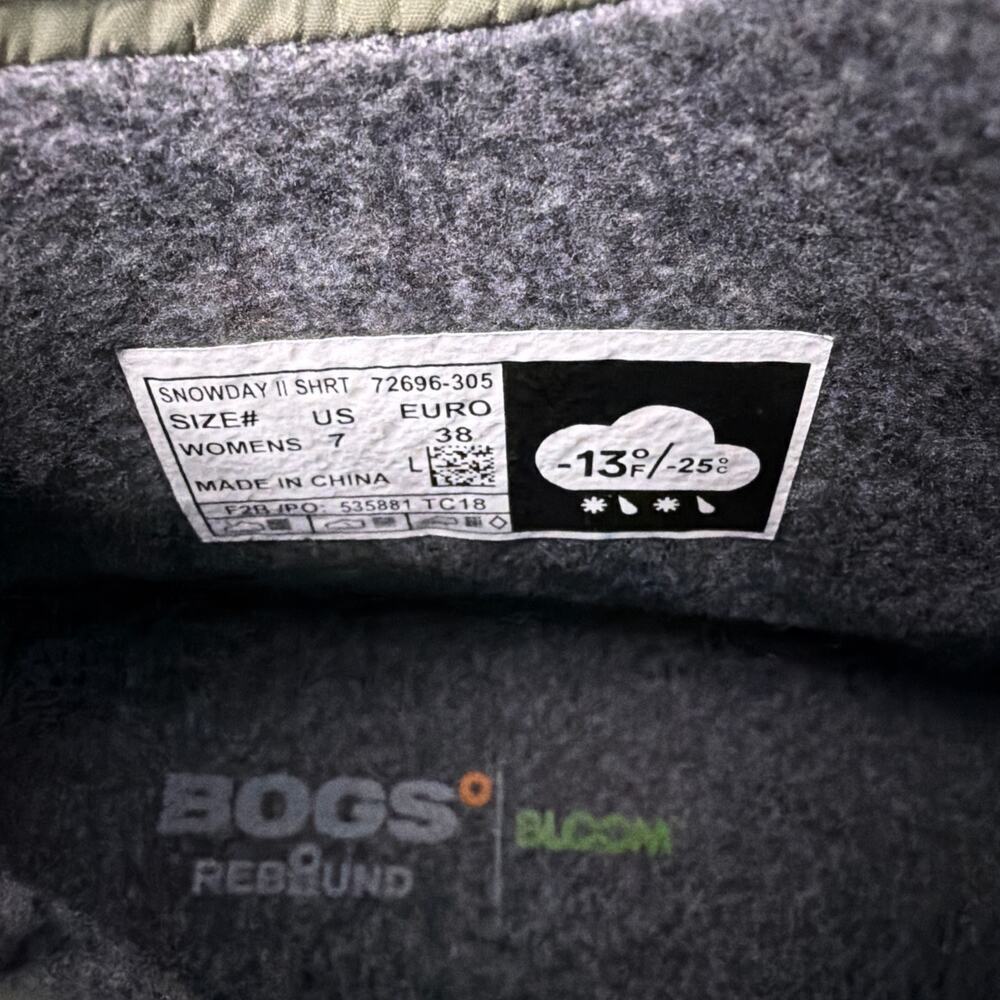 Bogs Boots Womens Size 7 Snowday II Green Quilted Insulated Waterproof Ankle - Picture 5 of 8
